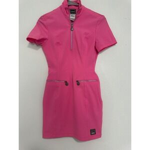 Versace Jeans Couture Pink Short Sleeve Zip Up Sheath Dress Italy Size 36
